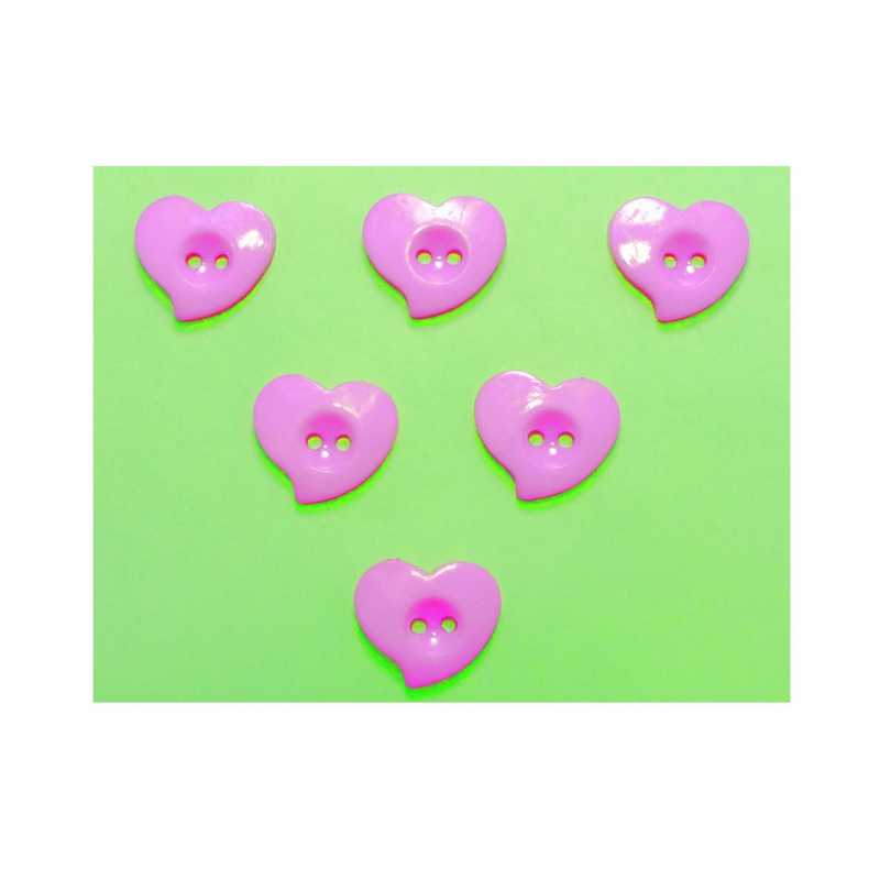 LOT 6 BOUTONS ACRYLIQUES : coeur rose 15*13mm (04) 