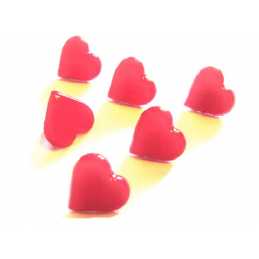 LOT 6 BOUTONS ACRYLIQUES : coeur rouge 11*10mm  