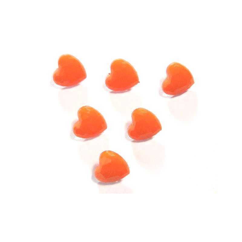 LOT 6 BOUTONS ACRYLIQUES : coeur  orangeà facettes 14*14mm  