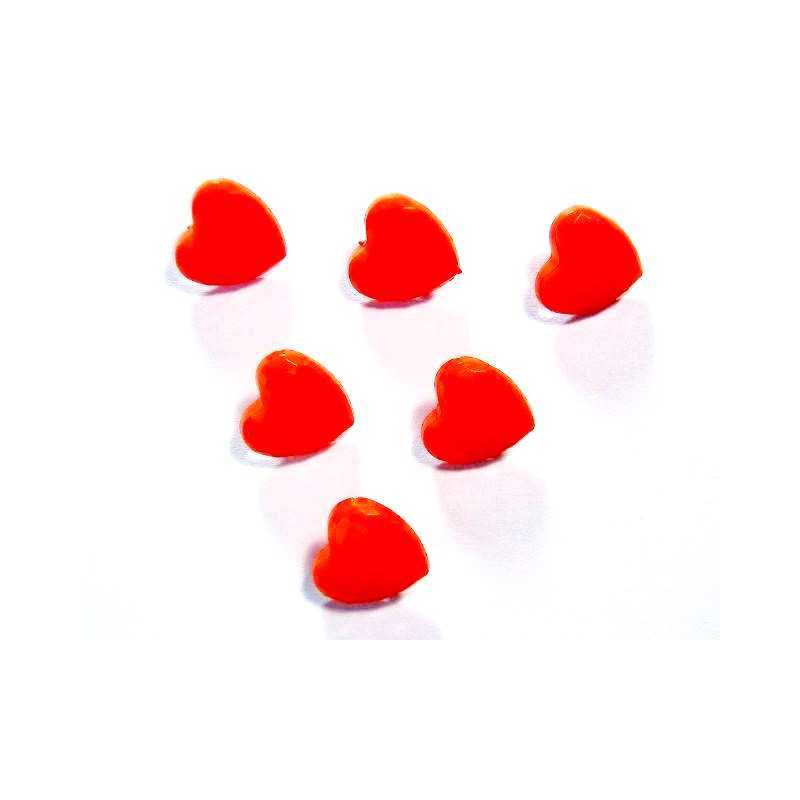 LOT 6 BOUTONS ACRYLIQUES : coeur rouge à facettes 14*14mm  