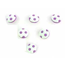 LOT 6 BOUTONS ACRYLIQUES : ballon foot mauve/blanc 15mm 