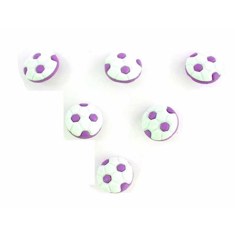 LOT 6 BOUTONS ACRYLIQUES : ballon foot mauve/blanc 15mm 