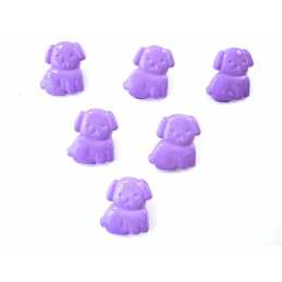 LOT 6 BOUTONS ACRYLIQUES : chien assis mauve 18*15mm 
