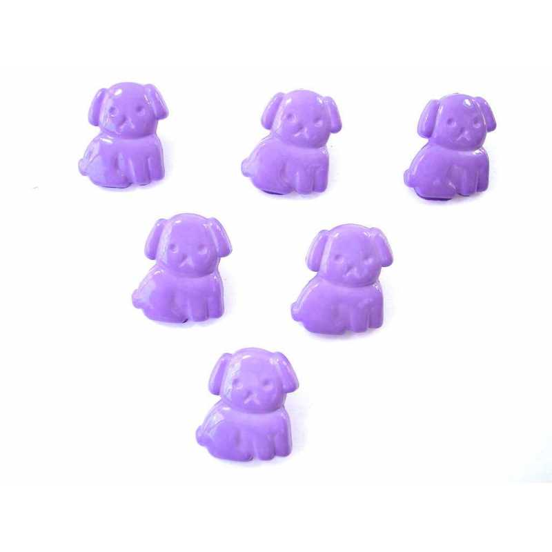 LOT 6 BOUTONS ACRYLIQUES : chien assis mauve 18*15mm 