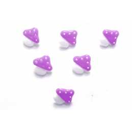 LOT 6 BOUTONS ACRYLIQUES : champignon mauve/blanc 15*14mm (01) 