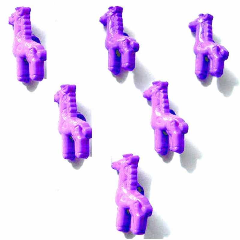 LOT 6 BOUTONS ACRYLIQUES : girafe mauve hauteur 18*10mm 