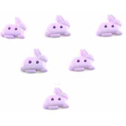 LOT 6 BOUTONS ACRYLIQUES : lapin mauve 15*13mm 
