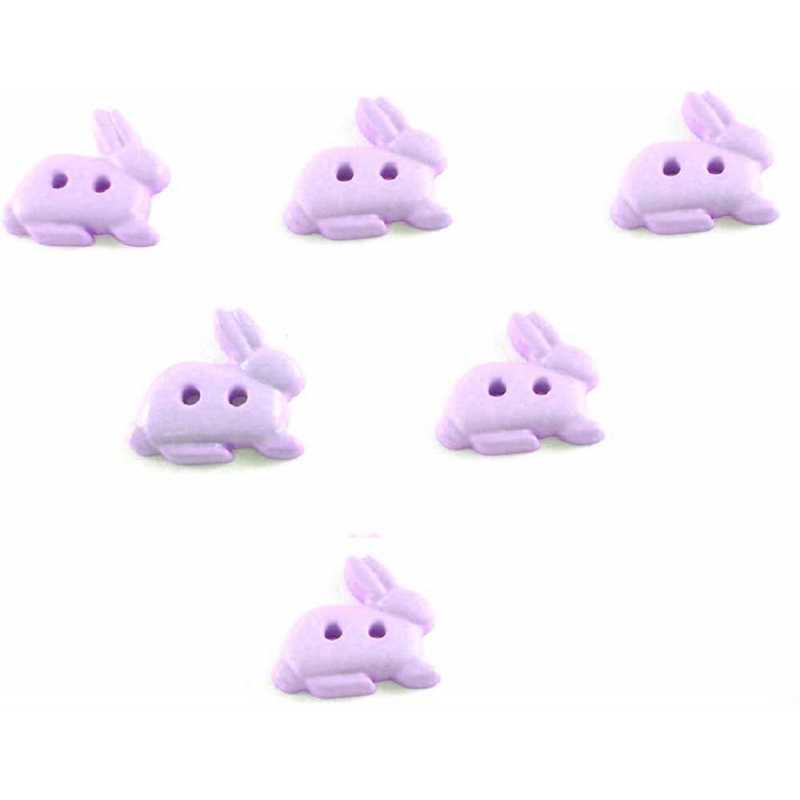 LOT 6 BOUTONS ACRYLIQUES : lapin mauve 15*13mm 