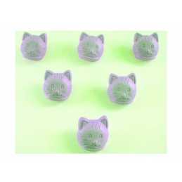 LOT 6 BOUTONS ACRYLIQUES : tete chat mauve 11*10mm 