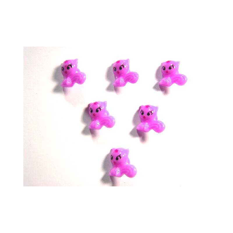 LOT 6 BOUTONS ACRYLIQUES : chat mauve 15*13mm 