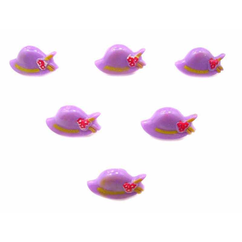 LOT 6 BOUTONS ACRYLIQUES : chapeau mauve 18*11mm 