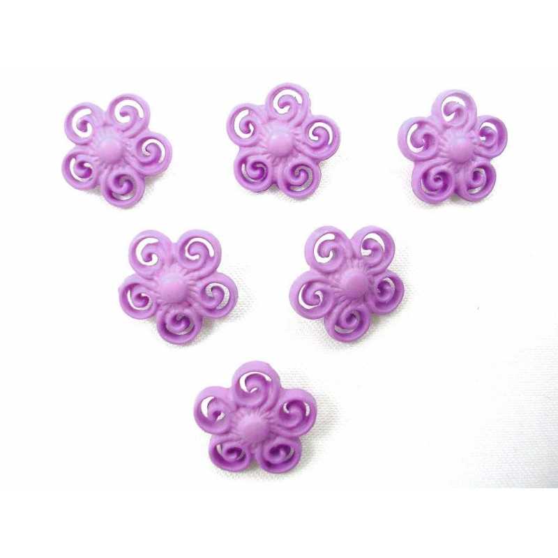 LOT 6 BOUTONS ACRYLIQUES : fleur mauve 16mm 
