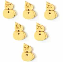 LOT 6 BOUTONS BOIS : bonhomme neige 20*13mm 