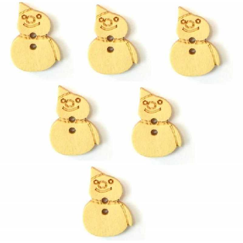 LOT 6 BOUTONS BOIS : bonhomme neige 20*13mm 