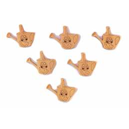 LOT 6 BOUTONS BOIS : arrosoir 25*21mm 