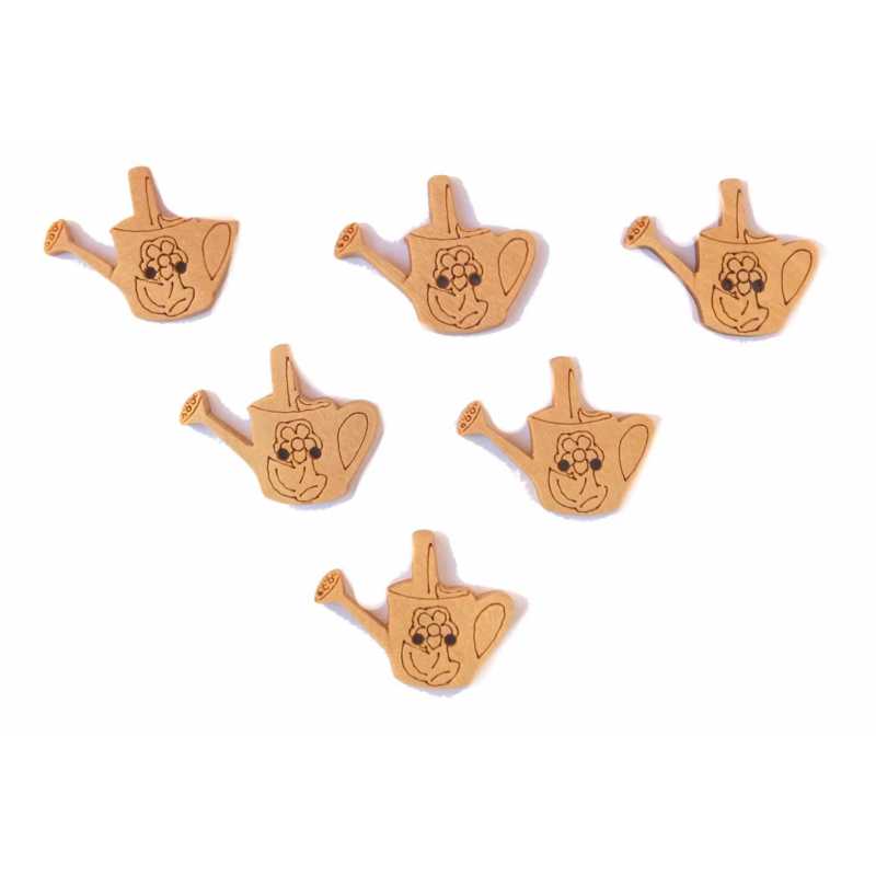 LOT 6 BOUTONS BOIS : arrosoir 25*21mm 