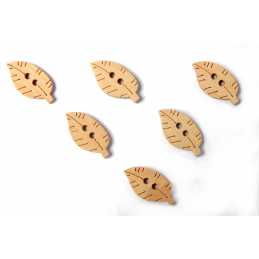 LOT 6 BOUTONS BOIS : feuille 19*10mm (01) 