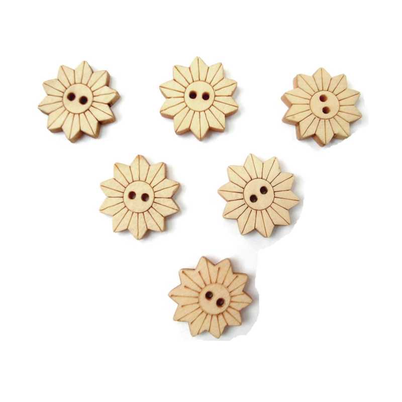 LOT 6 BOUTONS BOIS : marguerite 17mm (07) 