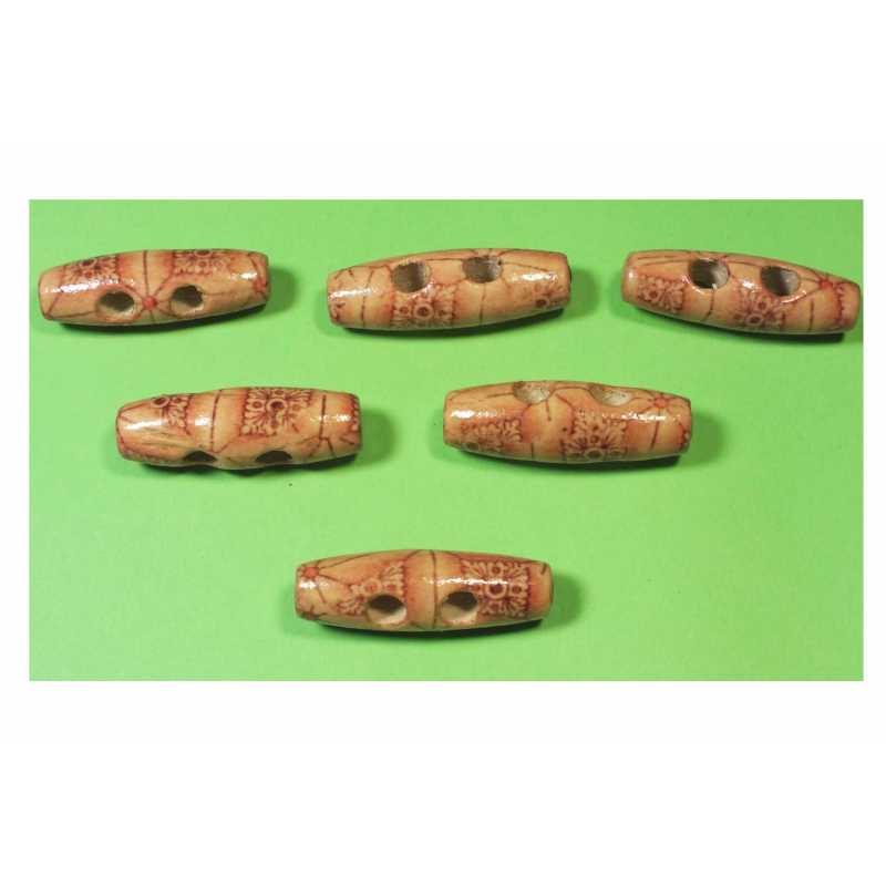 LOT 6 BOUTONS BOIS : olive marron fantaisie 30*10mm 