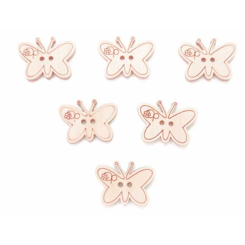  LOT 6 BOUTONS BOIS : papillon 22*17mm 