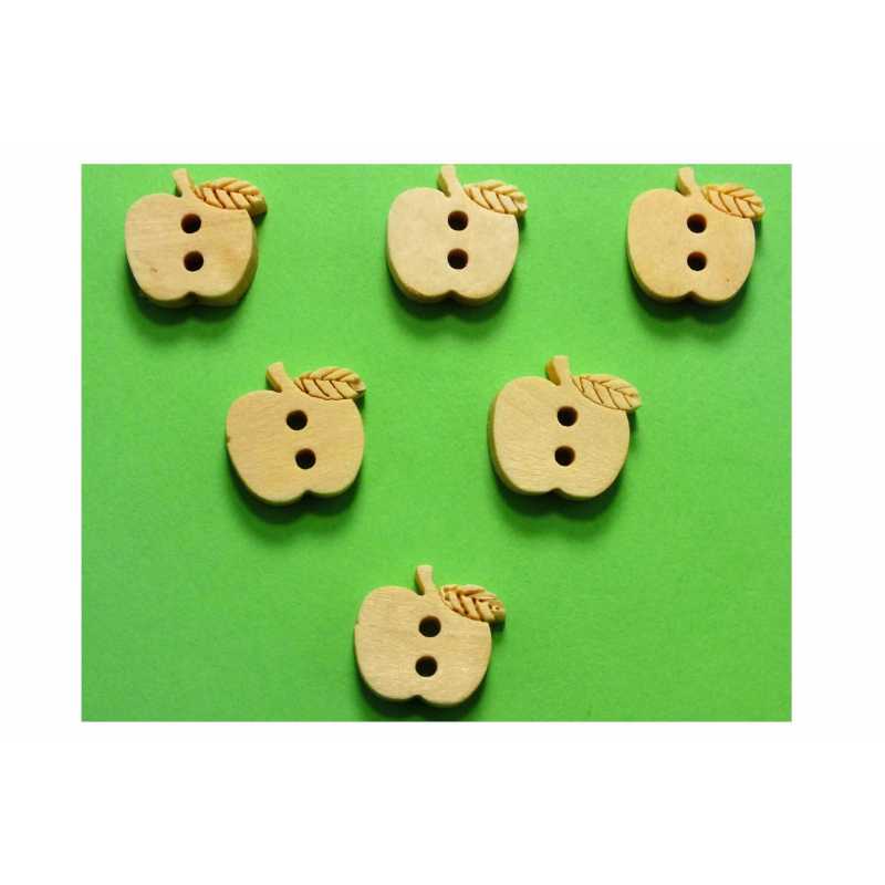 LOT 6 BOUTONS BOIS : pomme 12*12mm (01) 