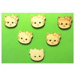  LOT 6 BOUTONS BOIS : tete de chat 18*16mm (01) 