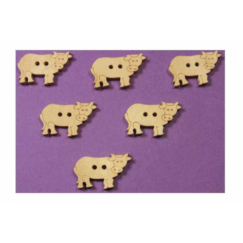  LOT 6 BOUTONS BOIS : vache 22*14mm (07) 