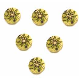 LOT 6 BOUTONS BOIS : rond motif fleur 25mm (01) 