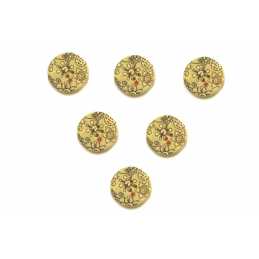 LOT 6 BOUTONS BOIS : rond motif fleur 25mm (03) 
