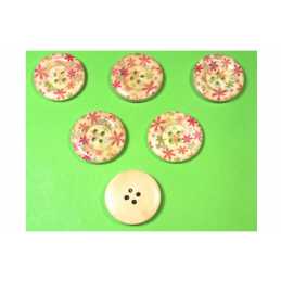 LOT 6 BOUTONS BOIS : rond motif fleur 25mm (12) 