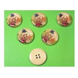 LOT 6 BOUTONS BOIS : rond motif fleur 25mm (13) 