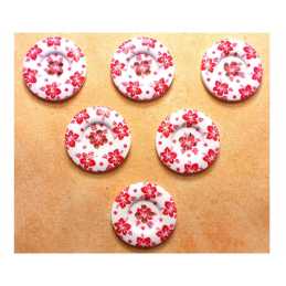 LOT 6 BOUTONS BOIS : rond motif fleur 30mm (26) 