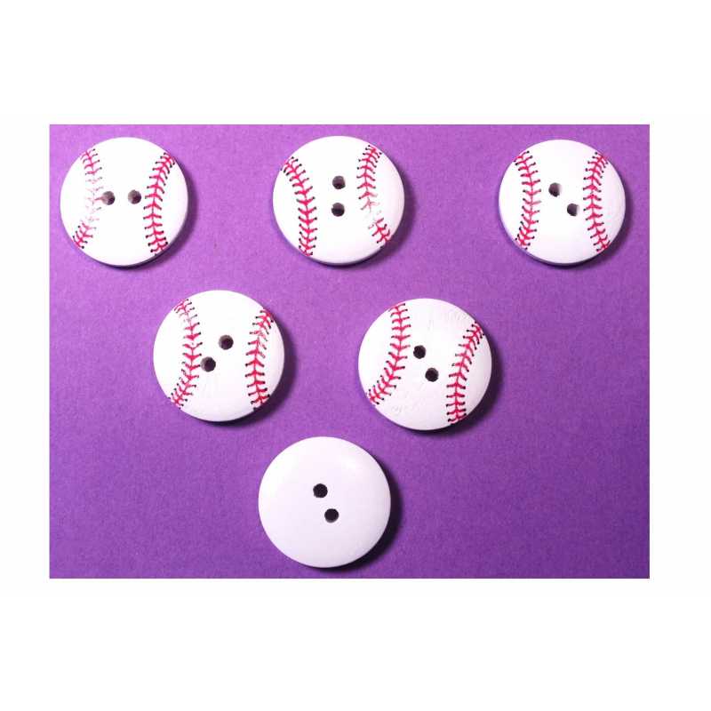 LOT 6 BOUTONS BOIS : rond motif ballon 20mm (01)  