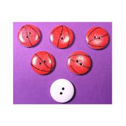 LOT 6 BOUTONS BOIS : rond motif ballon 20mm (03)  