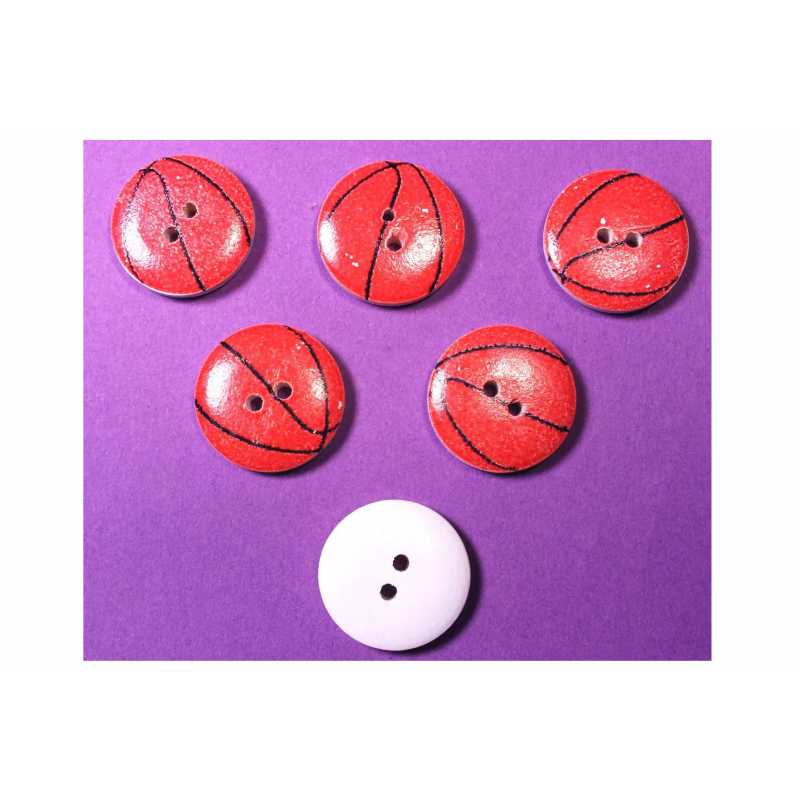LOT 6 BOUTONS BOIS : rond motif ballon 20mm (03)  