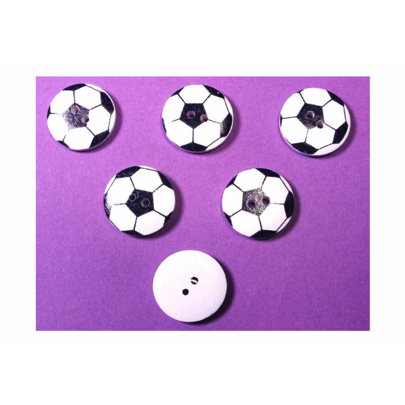 LOT 6 BOUTONS BOIS : rond motif ballon 20mm (04)  