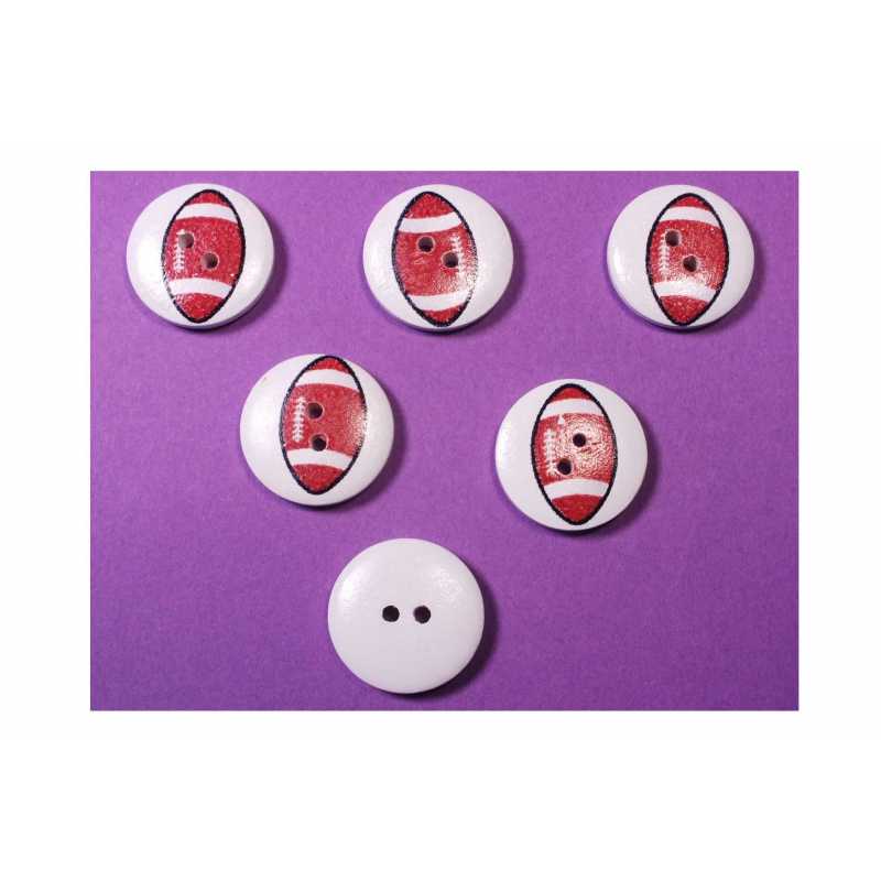 LOT 6 BOUTONS BOIS : rond motif ballon 20mm (05)  