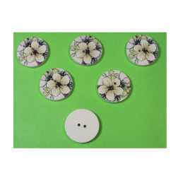 LOT 6 BOUTONS BOIS : rond motif fleur 20mm (01) 