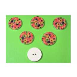 LOT 6 BOUTONS BOIS : rond motif fleur 20mm (02) 