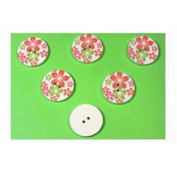 LOT 6 BOUTONS BOIS : rond motif fleur 20mm (03) 