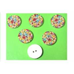 LOT 6 BOUTONS BOIS : rond motif fleur 20mm (05) 