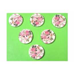 LOT 6 BOUTONS BOIS : rond motif fleur 20mm (06) 