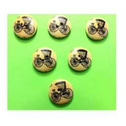 LOT 6 BOUTONS BOIS : rond thème voiture ancienne 20mm (01) 