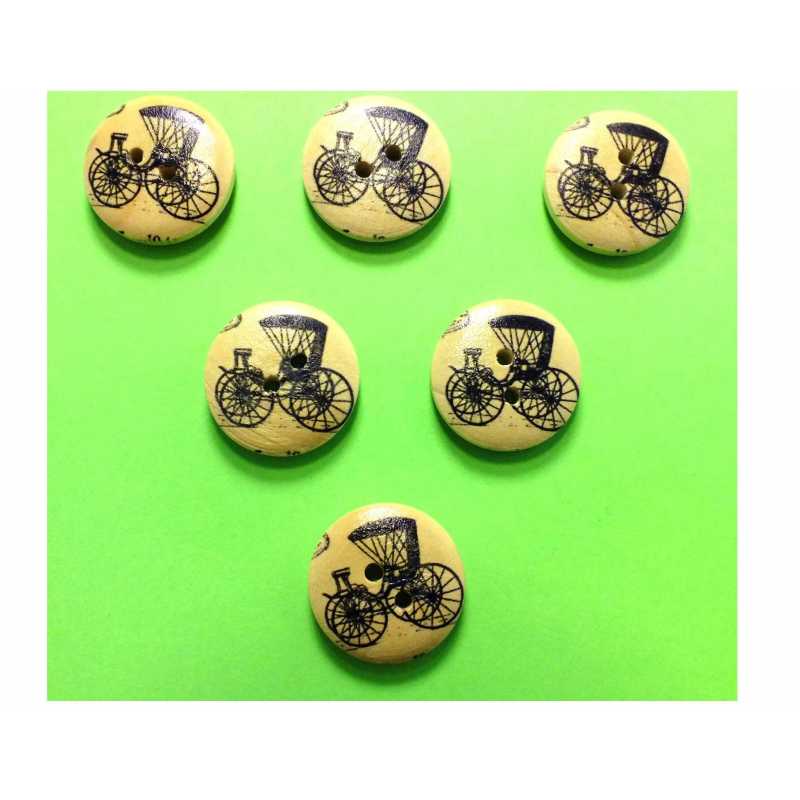 LOT 6 BOUTONS BOIS : rond thème voiture ancienne 20mm (01) 