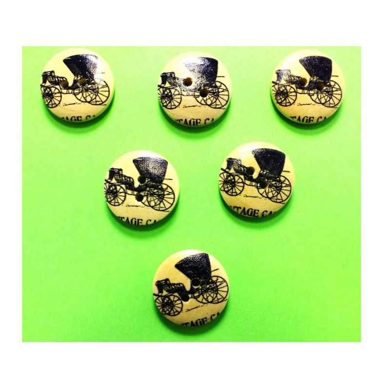 LOT 6 BOUTONS BOIS : rond thème voiture ancienne 20mm (02) 