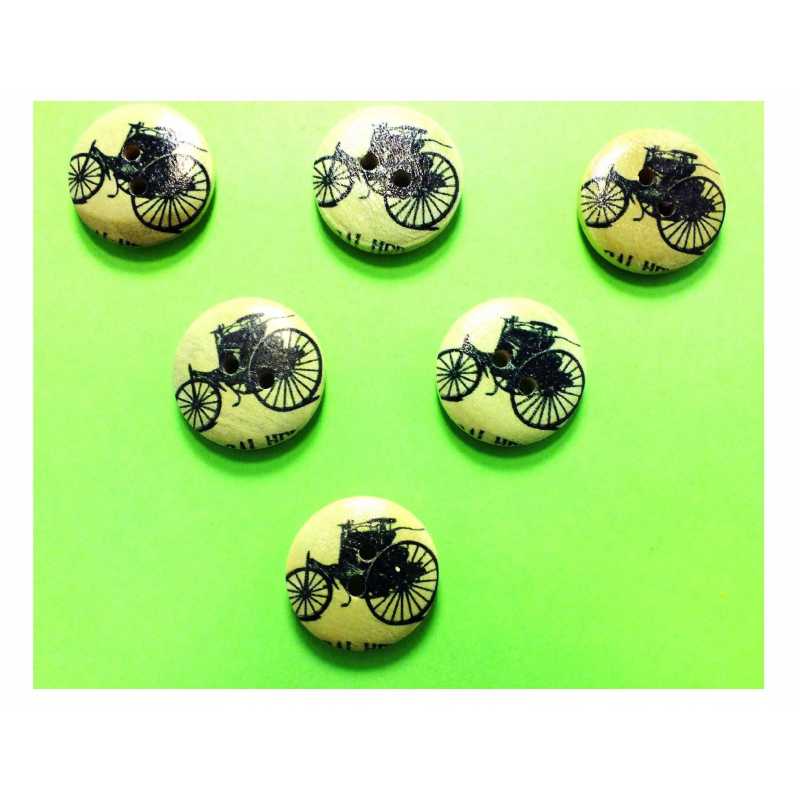 LOT 6 BOUTONS BOIS : rond thème voiture ancienne 20mm (03) 