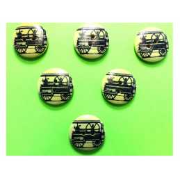 LOT 6 BOUTONS BOIS : rond thème voiture ancienne 20mm (06) 