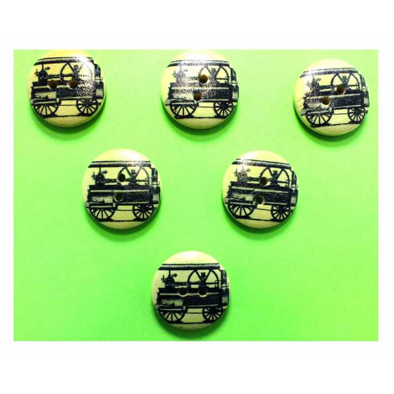 LOT 6 BOUTONS BOIS : rond thème voiture ancienne 20mm (06) 