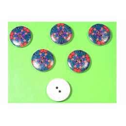 LOT 6 BOUTONS BOIS : rond motif fantaisie 20mm (02) 