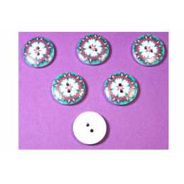 LOT 6 BOUTONS BOIS : rond motif fantaisie 20mm (05) 